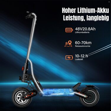 Електросамокат TODIMART S13, 48V 20.8Ah, 800W*2, 40-90 км, 10'' позашляхові колеса, вантажопідйомність 150 кг, подвійна підвіска, складаний, запуск з ключа