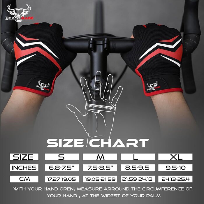 Велосипедні рукавички BEAST RAGE Vofinger для їзди на велосипеді, гірському велосипеді (MTB), BMX, шосе, чоловічі та жіночі, червоні (L)