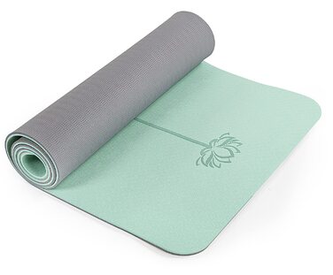 Килимок для йоги та фітнесу Yogamatte 0.6 см, екологічний, нековзний, з сумкою для зберігання (72x24 см, Matcha-Green/Сірий)