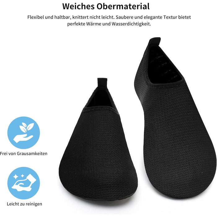 Шкарпетки для плавання WateLves: аквашузи для дорослих, дітей, унісекс. Швидко сохнуть, для пляжу, серфінгу, басейну. Розмір 46/47 EU, чорний Xbl