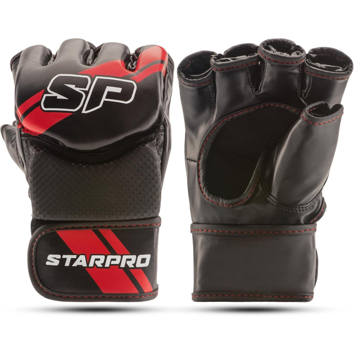 Рукавички для MMA та греплінгу Starpro, чорні-червоні, розмір M, для спарингів, кікбоксингу, муай-тай та фітнесу, чоловічі та жіночі