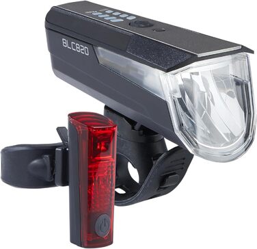 Комплект велосипедних LED фар Büchel BLC 720, 80 Люкс, StVZO, переднє і заднє світло з індикатором гальмування, акумуляторні, до 14 годин роботи, зарядка Micro-USB, преміум якість