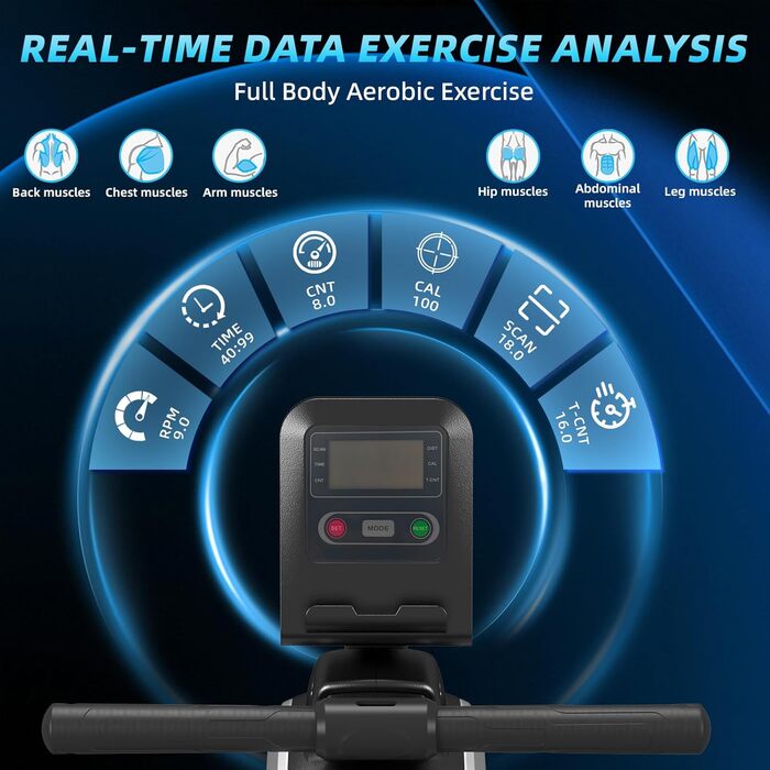 Гребний тренажер Dskeuzeew для дому, складний, 16 рівнів опору, магнітний, до 160 кг, Slide-Rails