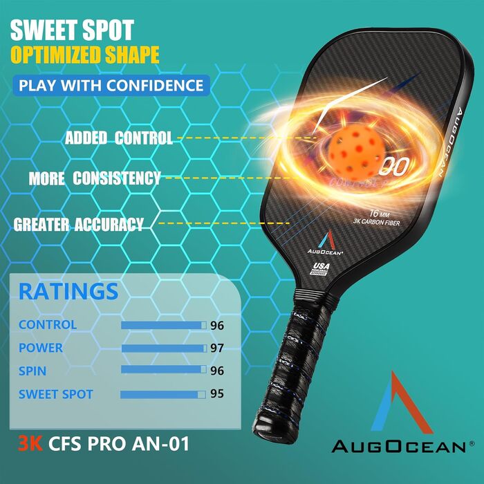 Рікетбол-Падл з карбону 2025, 3K-Rohkohlefaser, USAPA, 16 мм