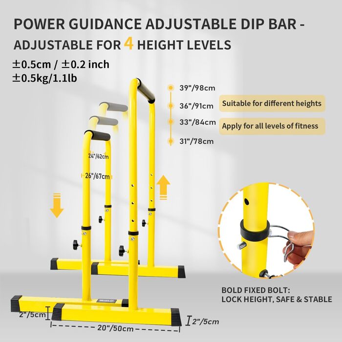 Штанга для віджимань POWER GUIDANCE з регулюванням висоти, 77-98 см, для загального тренування тіла, 3 кольори (жовтий)