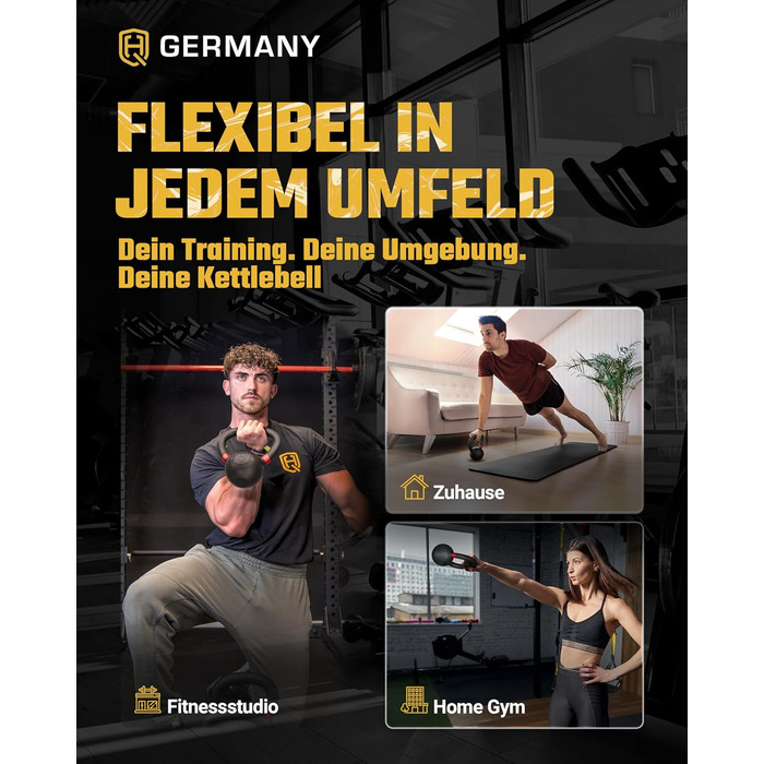 Кетлбел HQ Germany® з порошковим покриттям [2-32 кг/набори] - набір чавунних кетлбелів преміум-якості, ±2% допуск по вазі. Вага кульової гирі, набір гир, кетл-бел.