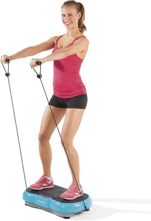 VITALmaxx Вібротренажер 200 Вт, 4-частини, блакитний, LCD-дисплей, пульт дистанційного керування, 99 рівнів вібрації, 9 програм, 3 зони вібрації, еспандери з ручками