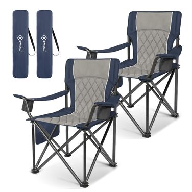 Складане крісло для кемпінгу Homecall XXL до 360 кг, посилене крісло з високою спинкою та м'якою оббивкою для риболовлі, саду та відпочинку на природі (Синій, 2 шт.)