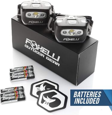 Foxelli LED налобний ліхтар – для дорослих та дітей, біг, кемпінг, піші прогулянки, налобний ліхтар з білим та червоним світлом, легка водонепроникна кофта, зручний наголовник, 3 AAA-батарейки в комплекті (2 шт), чорний