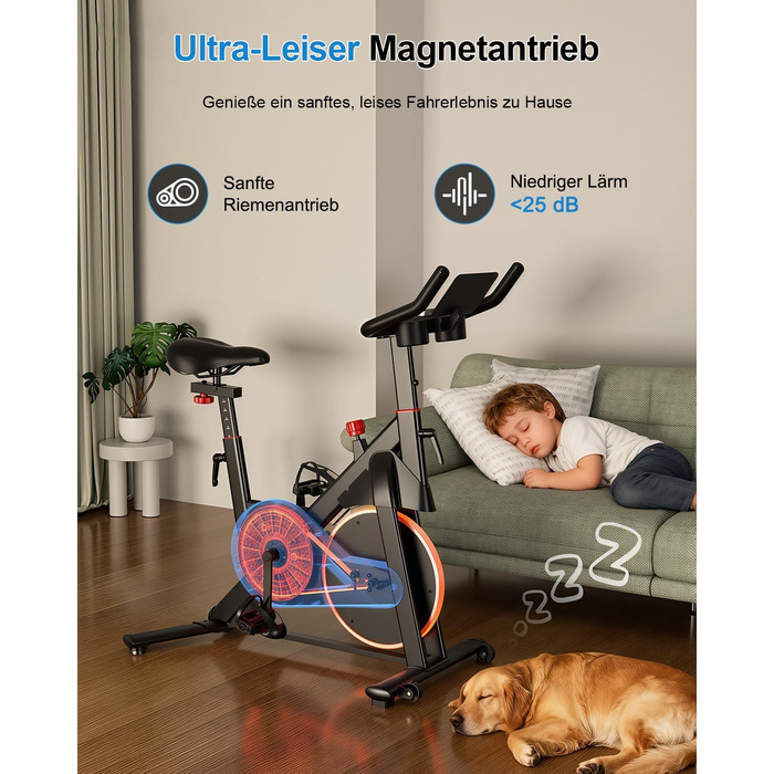 Магнітний велотренажер Lacuffy з AI-коучем та додатком, регульований опір, LCD-дисплей, до 136 кг, безшумний домашній ергометр