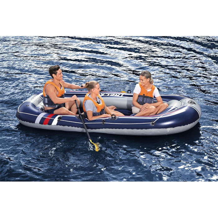 Надувний човен Bestway Hydro-Force TRECK X3, 307×126×39 см, для 3 дорослих та 1 дитини, комплект з веслами та насосом