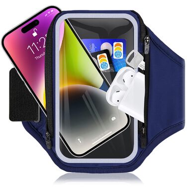 Спортивний браслет для телефону з кишенею для навушників, чохол для телефону для бігу 6.9 дюймів, тримач для iPhone 17 16 15, спортивний браслет, знімний тримач для телефону, для бігу (блакитний)