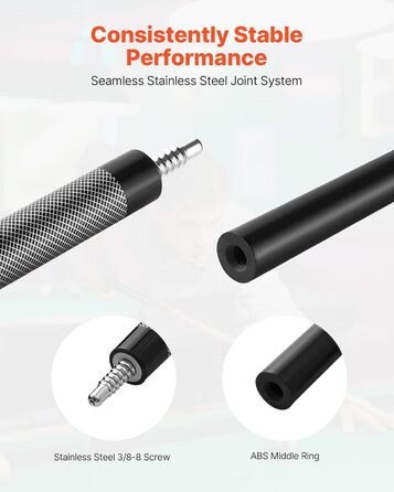 VEVOR: Більярдний кий VEVOR, 147.3 см, з багатошаровою кінцівкою та ABS-кільцем, для професійного столу, бару, дому, офісу, з фібергласу