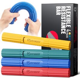 FitBeast Flex Therapy Bar – Набір еластичних тренувальних паличок для терапії ліктя (4 шт): жовтий, зелений, синій, червоний. Для гольфу, тенісу, тендиніту.