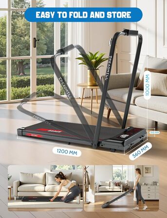 Біговий тренажер RAOO MIN для дому, 1-12 км/год, двигун 2.25HP, складаний, з пультом та LED-дисплеєм, підставка для телефону. Чорний