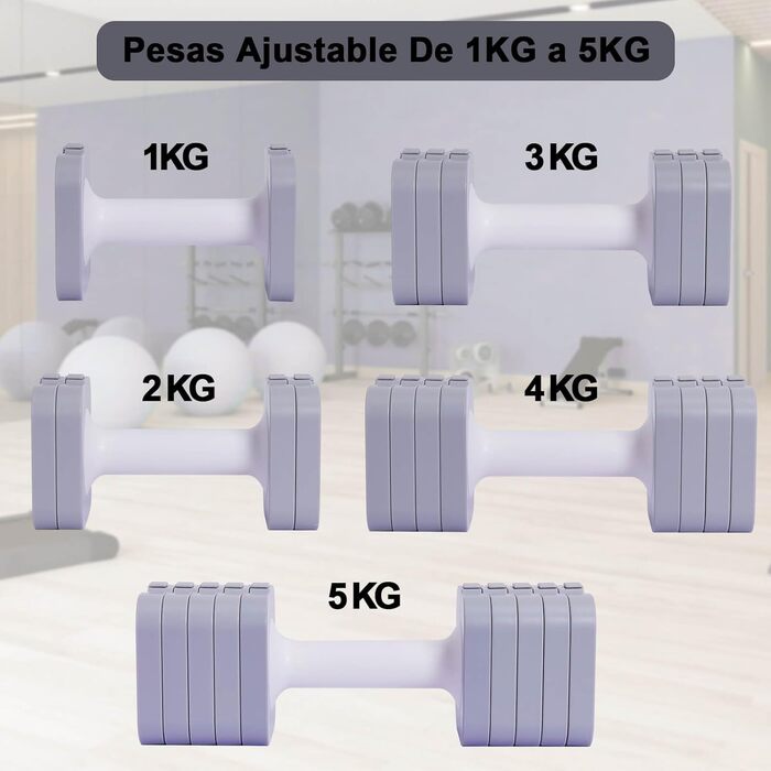 Регульовані гантелі 10 кг (2 x 5 кг), водонепроникні, компактні, легко регулюються, ідеальні для домашніх тренувань (сірі)