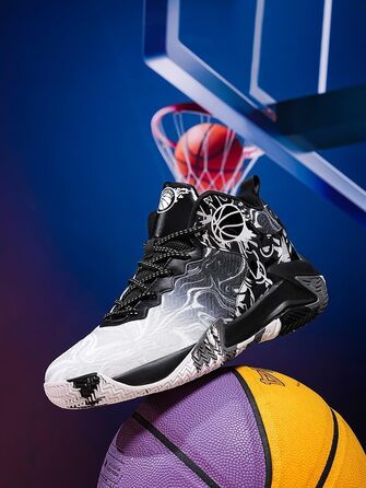 Чоловічі баскетбольні кросівки великих розмірів, високі, дихаючі, з антиковзаючою підошвою, зносостійкі, для відскоку, повсякденні, спортивні тренувальні черевики (43 EU, Чорний)