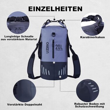 Водонепроникний рюкзак UZIRO 20L, Dry Bag, сірий