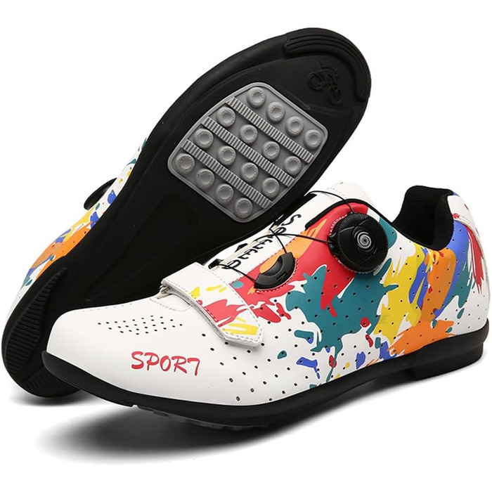 Велотуфлі чоловічі/жіночі, яскраві з принтом графіті, для шосе та гірського велосипеда, з гумовою підошвою, дихаючі кросівки, неслизькі велотуфлі MTB, 38 EU, білі