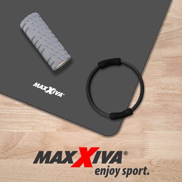 Гімнастичний килимок MAXXIVA 190x100 см, сірий, фітнес-мат, нековзний, без фталатів, з ременем для перенесення, для тренувань, йоги, спорту