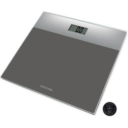 Salter 9206 електронна ваги для людей, скляна платформа, аналіз жиру, LCD, Step-on, 180 кг, сіро-срібляста