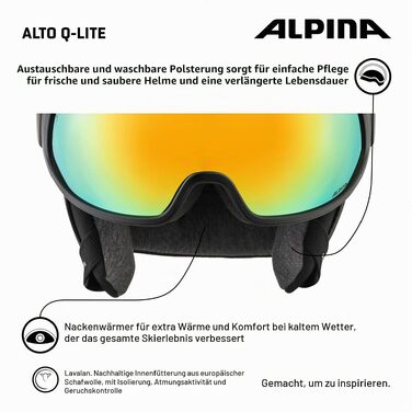 Гірськолижний шолом Alpina Alto Q-LITE для дорослих, ударопоглинаючий, з контрастною маскою, розмір L (59-63 см), колір olive matt
