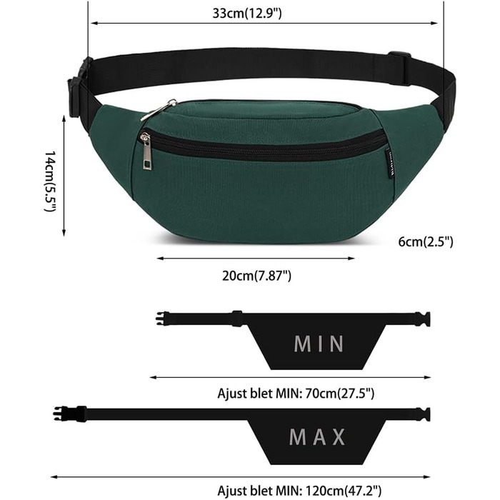Сумка на пояс Bauchtasche унісекс (33x6.5x14 см), оливкова - для спорту, фітнесу, велосипеда, кемпінгу. З відділенням для телефону