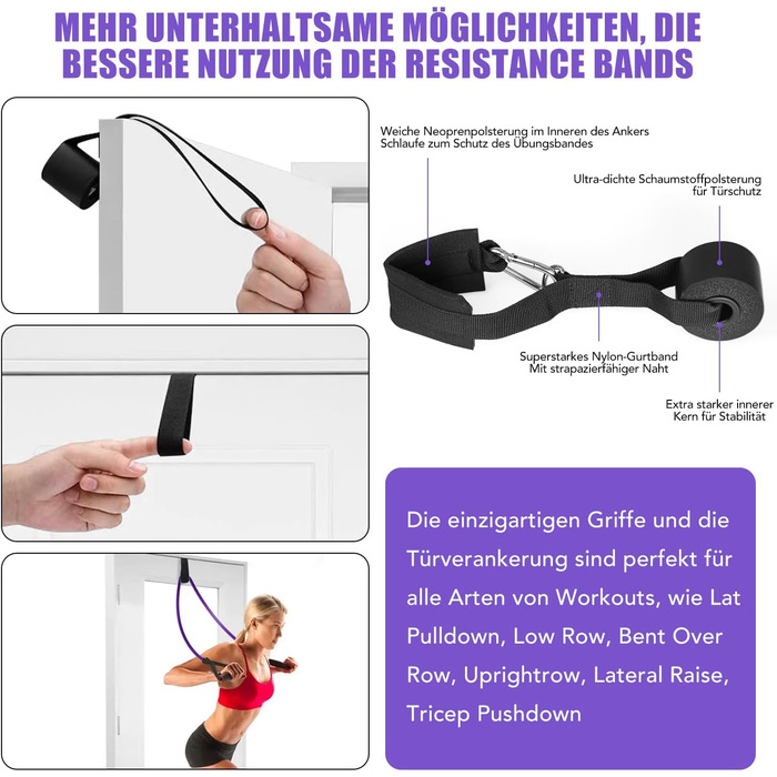 Набір еластичних стрічок для фітнесу з 4 рівнями опору, Resistance Bands Set з ручками, фіксатором для дверей, чохлом, сумкою та інструкцією. Ідеально для фітнесу, розтяжки та йоги.