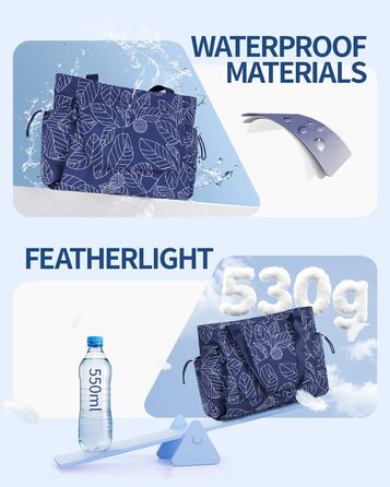 Сумка для йоги Yogatasche Damen Marineblaue Blätter, велика водонепроникна з відділенням для мокрого одягу та кріпленням для килимка