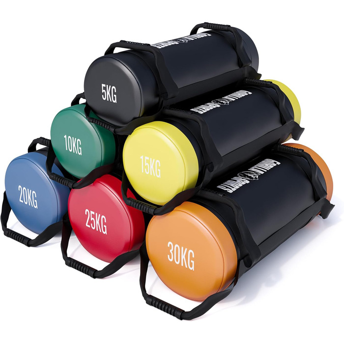 GORILLA SPORTS Фітнес Power Bag 5-30 кг, нековзні ручки, наповнений, штучна шкіра – мішок для кросфіту, тренувань, силових вправ, спортзалу