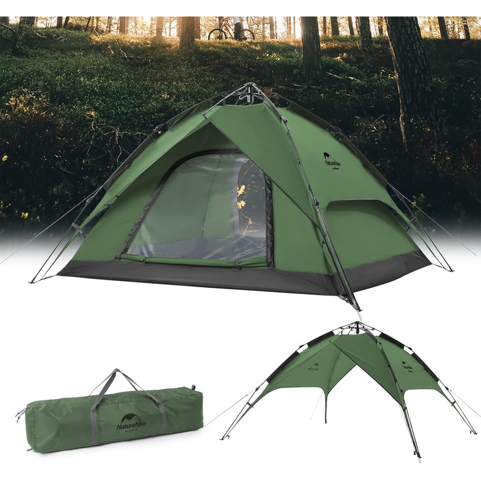 Намет Naturehike Pop Up для кемпінгу 3-4 особи, автоматичний намет-купол, сімейний намет з сумкою, колір хакі