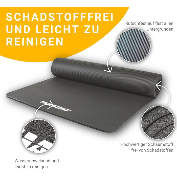 Тренувальний килимок преміум-класу: фітнес, йога, гімнастика | неслизький | товстий та довгий | 190 x 60 x 1,5 см (сірий)