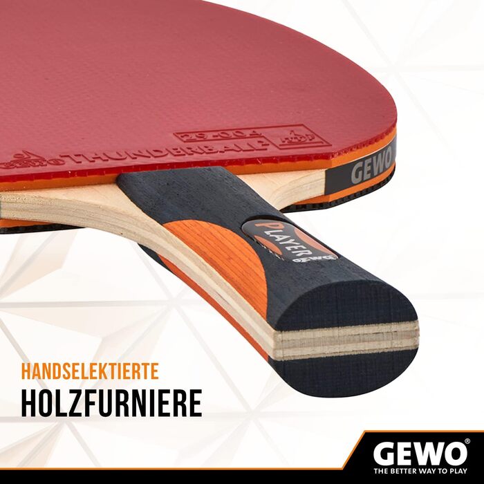 GEWO ракетка для настільного тенісу Player, ITTF, професійна, 2 мм накладка, висока контрольованість і максимальна обертальність, для атакувальних гравців