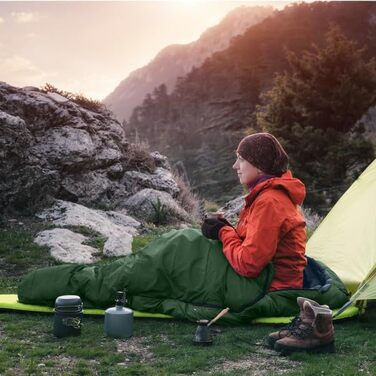 Спальний мішок Wakeman Outdoors для холодної погоди (-3.9°C), водонепроникний, з капюшоном та шнурком, зелений