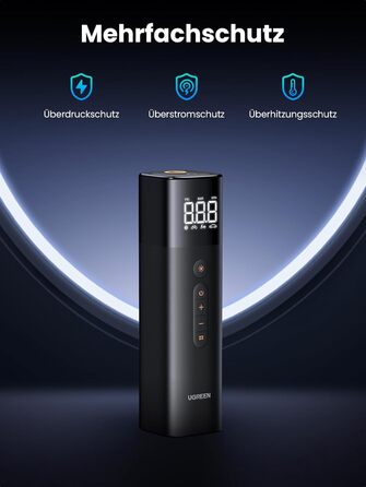UGREEN електричний компресор-помпа для шин 0.2-10.3 бар, портативна міні-помпа з LED-дисплеєм та підсвіткою для велосипедів, мотоциклів та авто