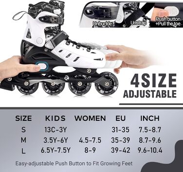 Дитячі ролики Kuxuan з підсвіткою, регульовані, для дівчаток та хлопчиків, розмір EU 31-35 (білі)