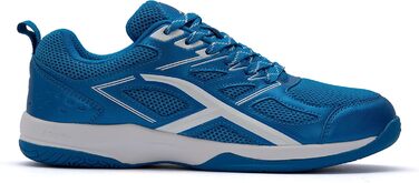 Професійне бадмінтонне взуття HUNDRED Xoom для чоловіків, синьо-біле, 41 EU. Підходить для бадмінтону, тенісу, сквошу, настільного тенісу, баскетболу та падел-тенісу. Матеріал верху: поліестер, підошва: гума.