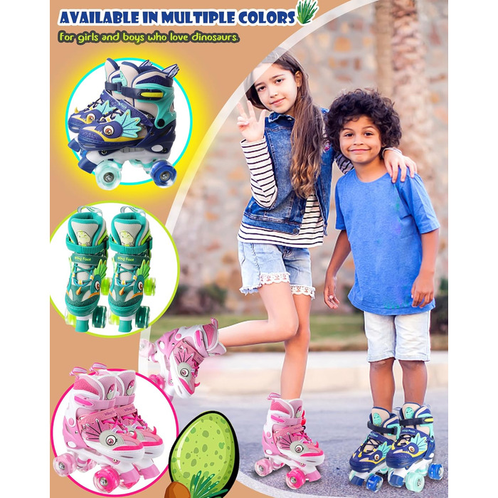 Дитячі ролики Kinder Dinosaurier з підсвічуванням, розмір регулюється, блакитні (26-29)