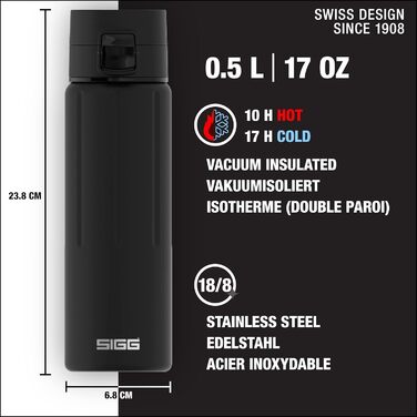 Термочашка SIGG Gemstone ONE 0.5 л, ізольована, з нержавіючої сталі, герметична, для кави to go, без шкідливих речовин, Obsidian