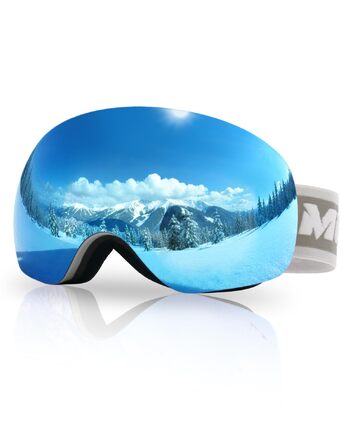 Лижна маска Meeloog безрамкова для сноуборду, протизапотівання, захист UV400, унісекс (Біла рама, лінза Ice blue Vlt14.06%)