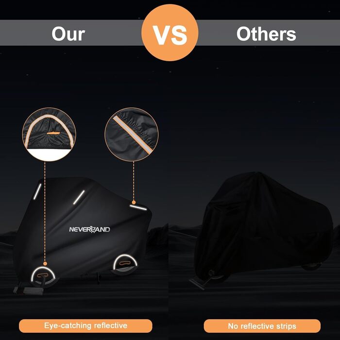 Накладна для мотоцикла NEVERLAND - захисний чохол-гараж для мотоцикла, водовідштовхувальний, сонцезахисний, 210D Oxford, 2000PA, 220x95x110 см, чорний