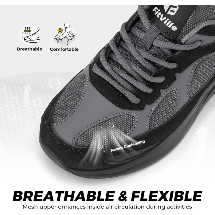 Жіночі кросівки FitVille для бігу та ходьби, широка колодка, повітряна амортизація, чорні