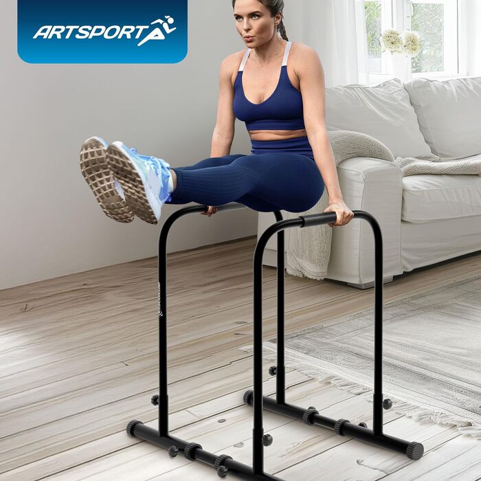 Бруси для віджимань ArtSport Dip Barren, до 500 кг, регульовані, чорні – станція для віджимань, турнік, фітнес-тренажер для дому