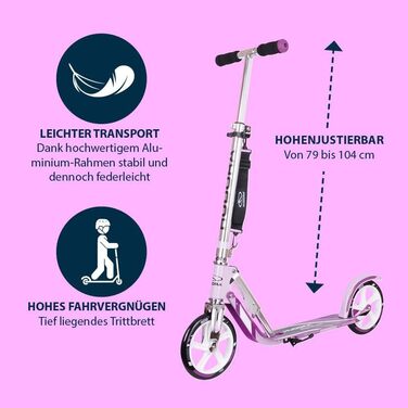 Самокат HUDORA BigWheel 205 для дітей і дорослих, складаний, регульована висота, з тросовим замком і ременем для перенесення, для міста, до 100 кг, від 6 років
