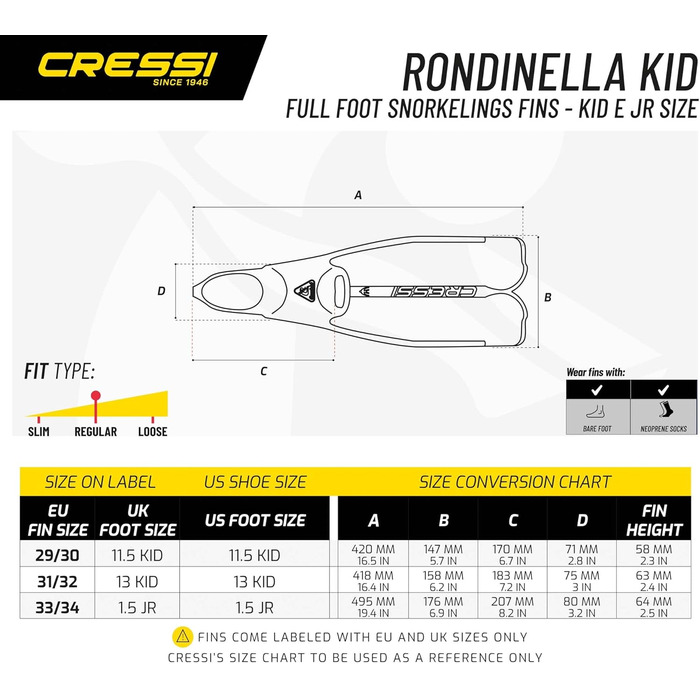 Ласти для плавання Cressi Rondinella Premium, для початківців та снорклінгу, аквамарин, розмір 33/34