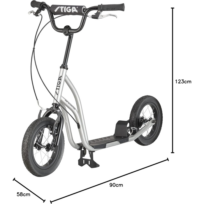 Самокат STIGA Air Scooter для міста, сталевий каркас, регульований кермо, ручне гальмо, алюмінієві колеса, для дітей від 7 років, до 100 кг