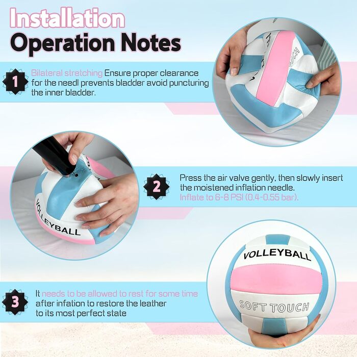 Волейбольний м'яч для пляжу та залу: м'який дотик, розмір 5, з рюкзаком та насосом, Puderblau та білий