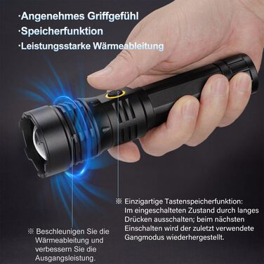 Тактичний ліхтарик ASORT 500000 люмен: USB-зарядний, Zoom, 6 режимів, водонепроникний IP67, з чохлом для кемпінгу та туризму