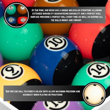 Більярдні кулі Cue-King Black Edition AA+ 5,4 см, набір з професійною точковою битком, стандартний комплект для більярду