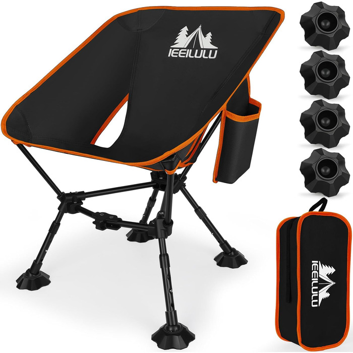 Складний туристичний стілець JONRRYIN з двома кишенями та регулюванням висоти для відпочинку на природі, пікніків та пляжу (чорний/помаранчевий)